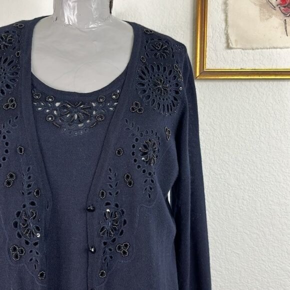 Escada Cashmere Beaded Sweater Cardigan Shell Set - Picture 2 of 13